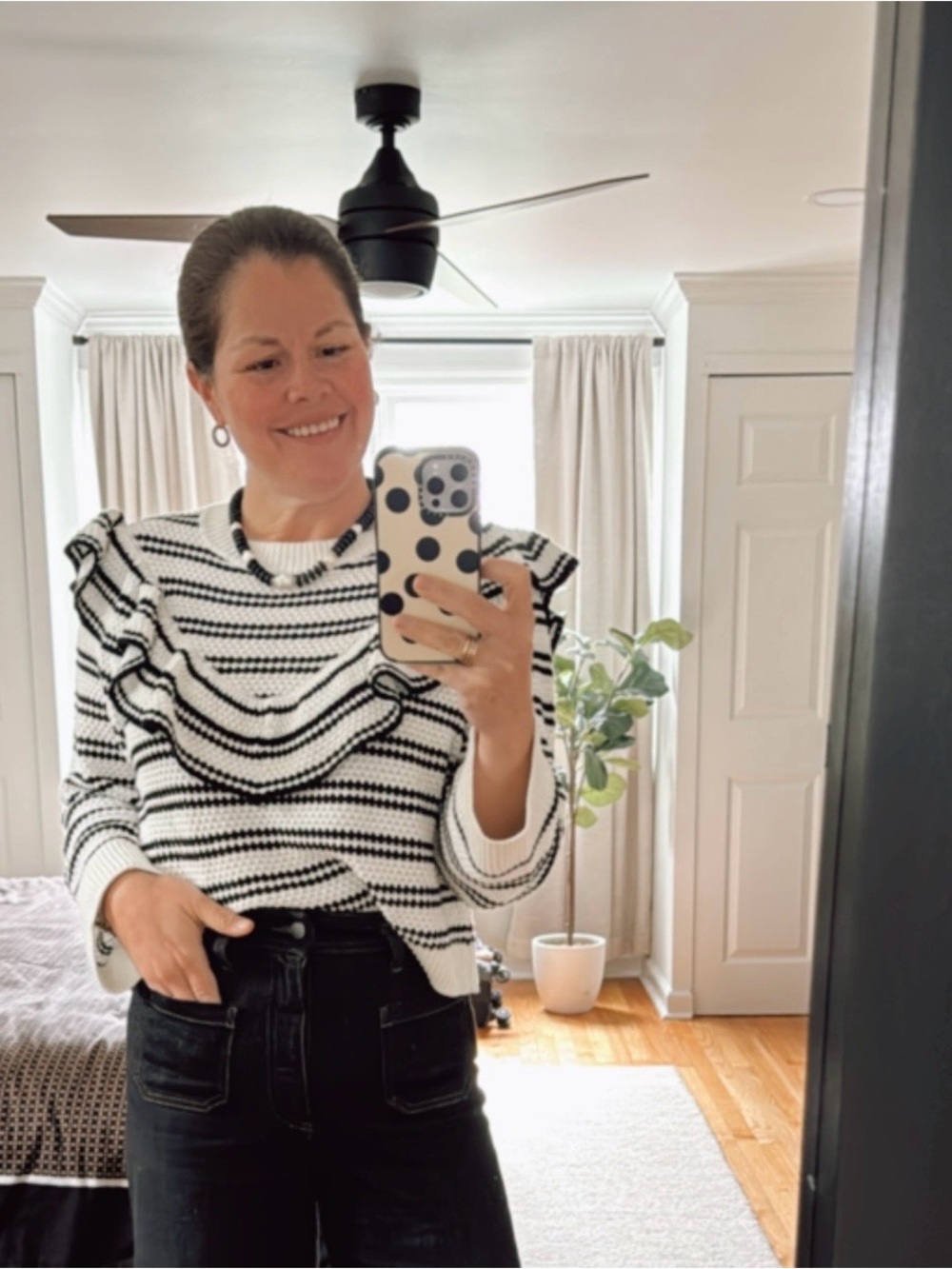 H&M Divided Black & White Striped Ruffle Sweater – Size L